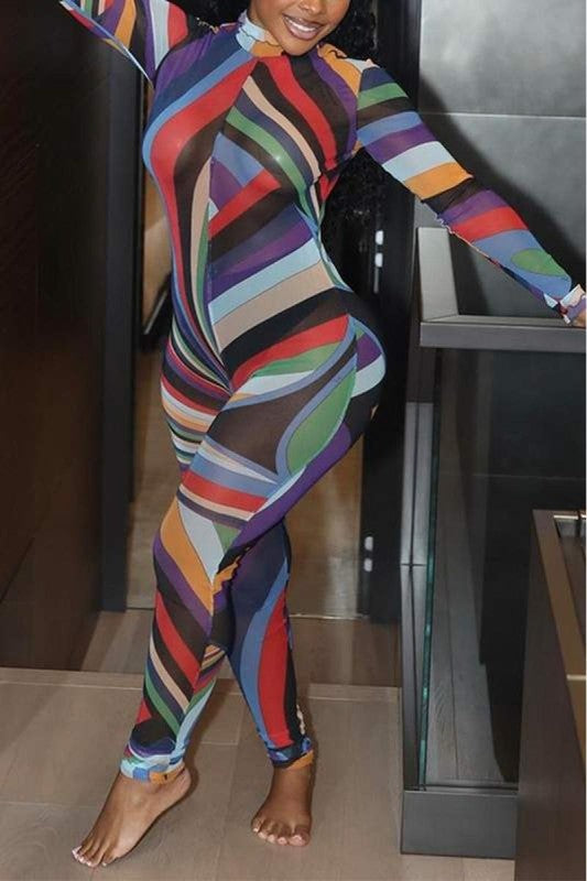 Geometric Mesh Jumpsuit