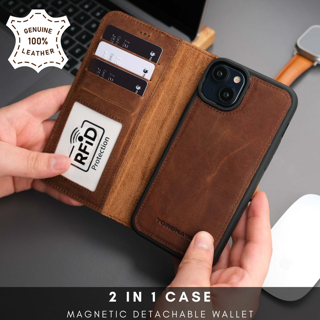 Casper Leather iPhone 15 Plus Wallet Case | Detachable MagSafe Compatible RFID Protection