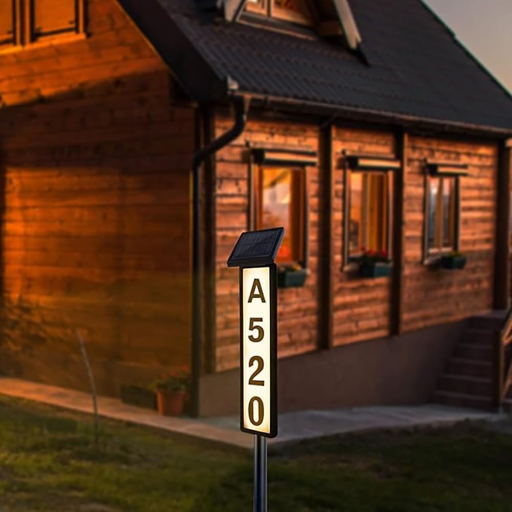Solar Lighted House Address Sign – LED Illuminated Outdoor Plaque with Ground Stake for Yard, Garden & Home