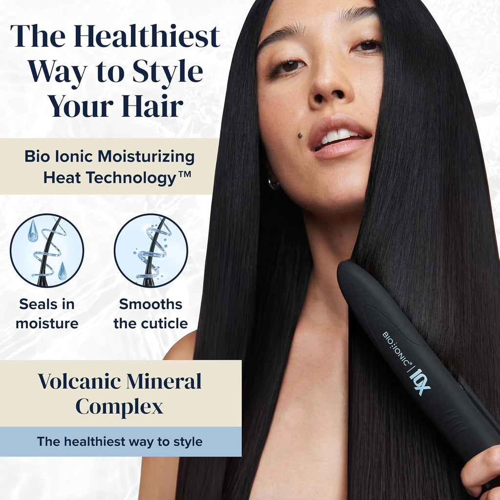 Bio Ionic 10X Styling Iron, Hair Straightener with 1" Sonic Vibrating Plates, Flat Iron with Moisturizing Heat Technology, Versatile Hair Straightener and Curler