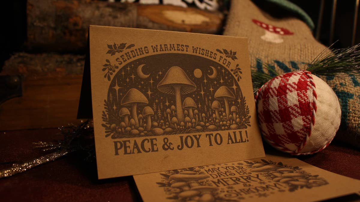Peace & Joy to All! Mushroom Christmas Holiday Card