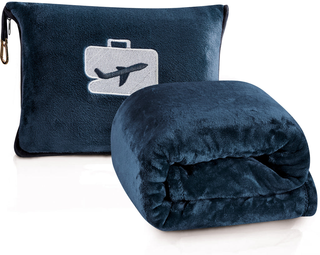 Comfort Fly Travel Blanket & Pillow – 2-in-1 Micro Plush Airplane Blanket with Carry Case (40" x 70")