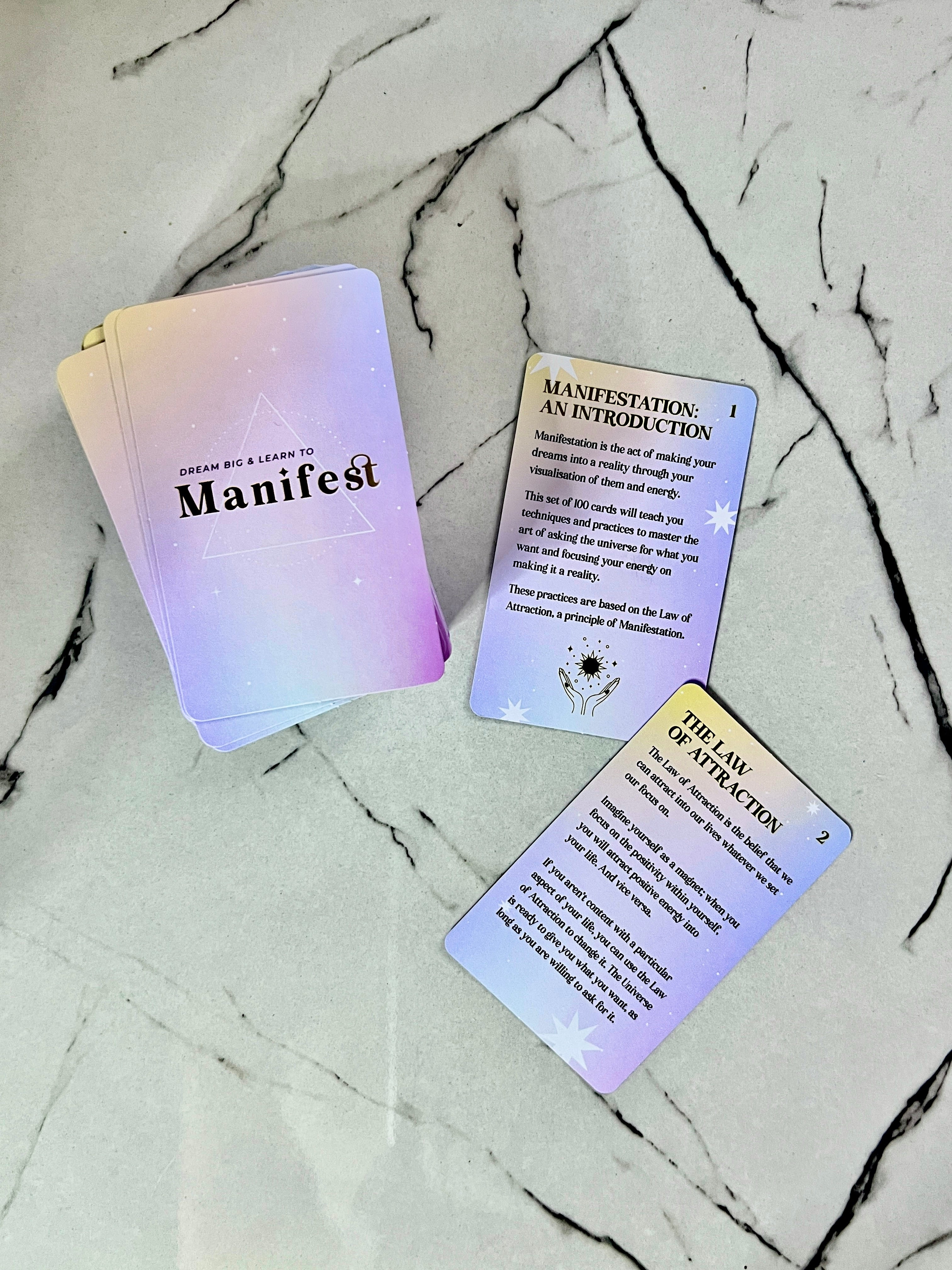 Dream Big and Learn to Manifest ~ Set of 100 Cards with Tips and Prompts to Master the Art of Manifestation
