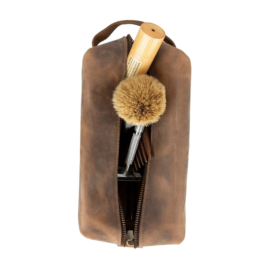 Oswego Men's Leather Dopp Kit & Small Travel Handbag