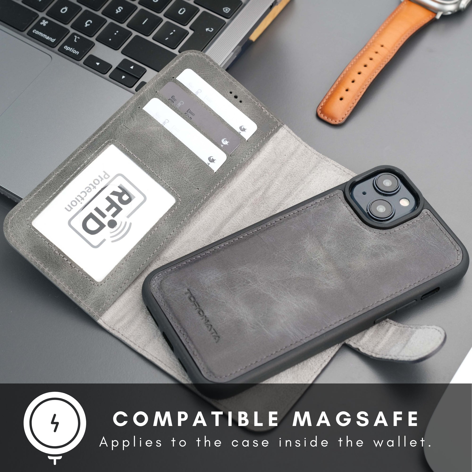 Casper Leather iPhone 15 Wallet Case | Detachable MagSafe Compatible RFID Protection